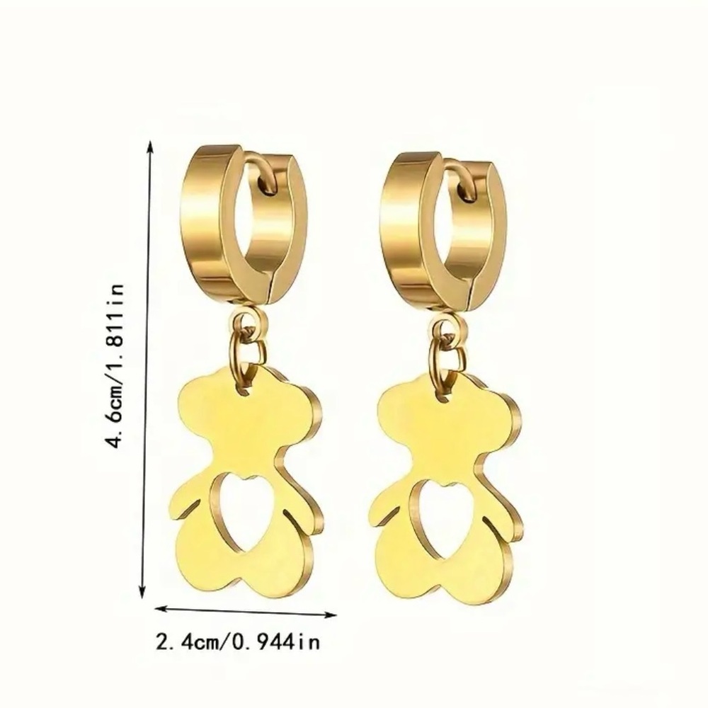 Gold Bear Hoop Earrings Stainless Steel - Picture 2 of 2